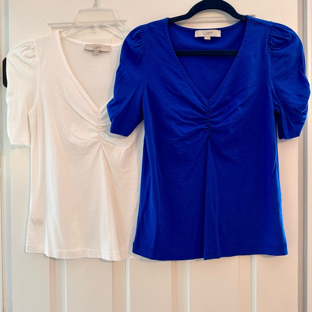 LOFT Women's Blue and White Tops (2)